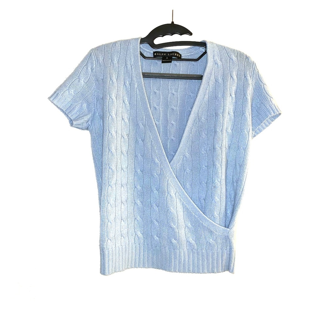 Ralph Lauren faux wrap blue crop top.